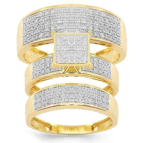 10K Yellow Solid Gold Diamond Wedding Ring Band Set 0.96 Ctw