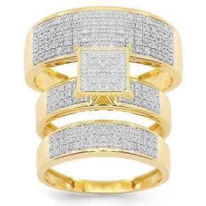 10K Yellow Solid Gold Diamond Wedding Ring Band Set 0.96 Ctw