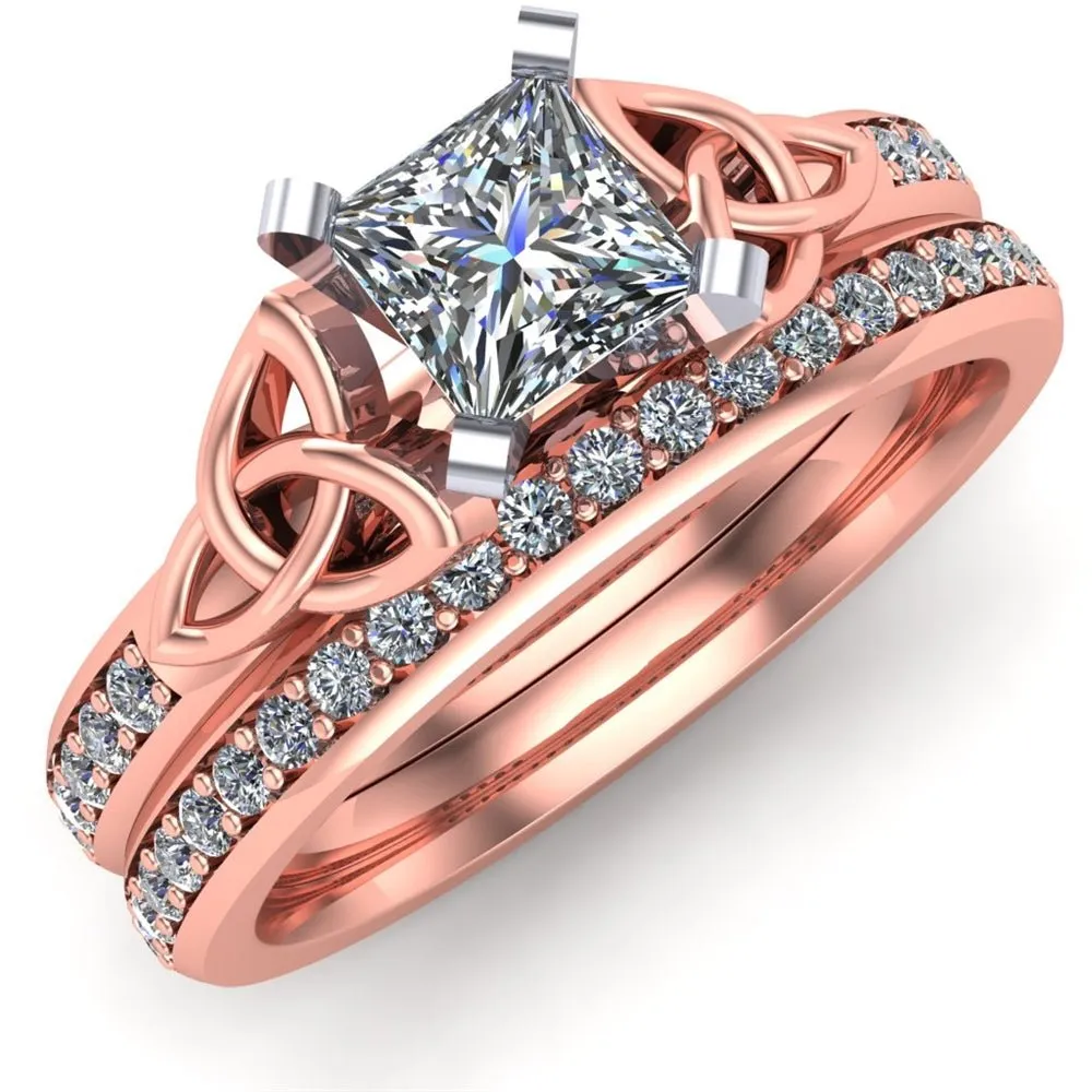 14K Rose Gold Celtic Bridal Set AYLIN-1S-SET-ROSE-PRINCESS