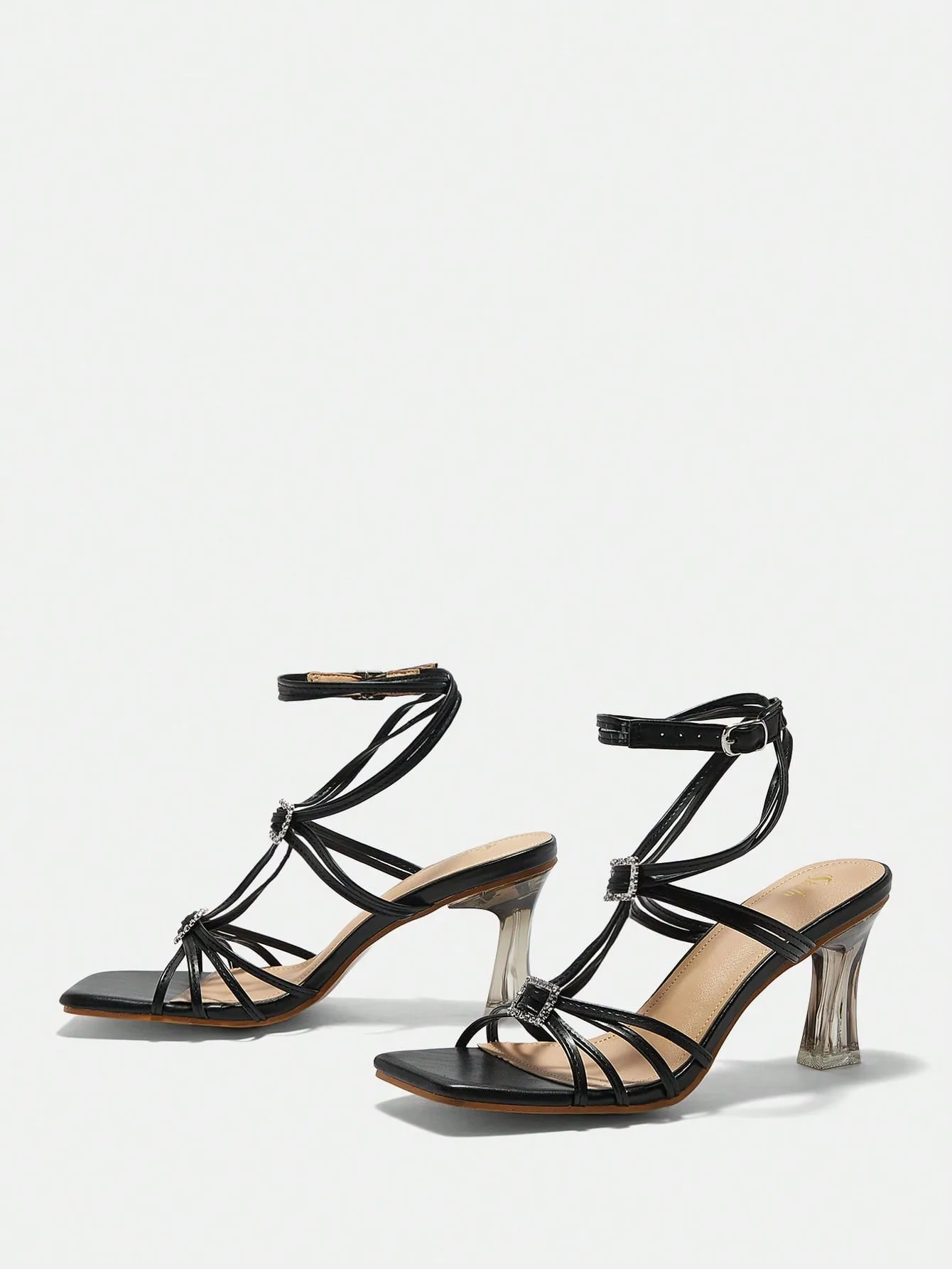 Black Ankle Strap High Heeled Sandals