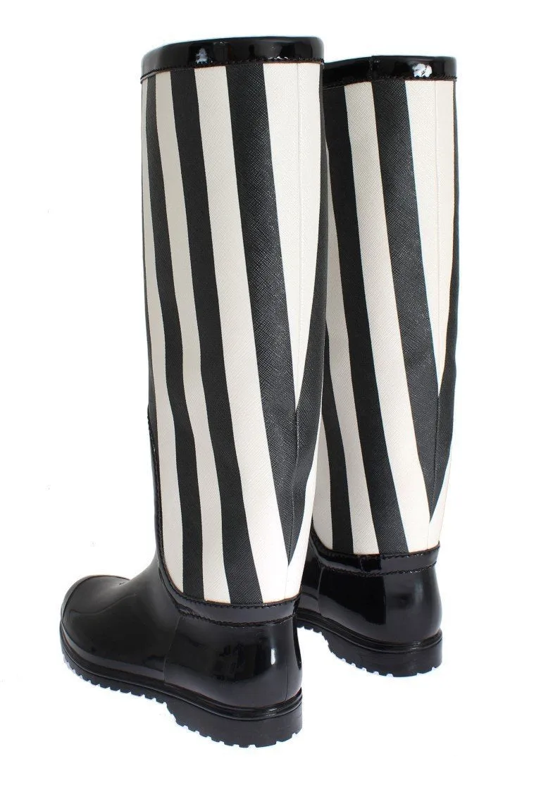 Black White Rubber Rain Boots