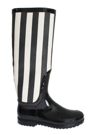 Black White Rubber Rain Boots