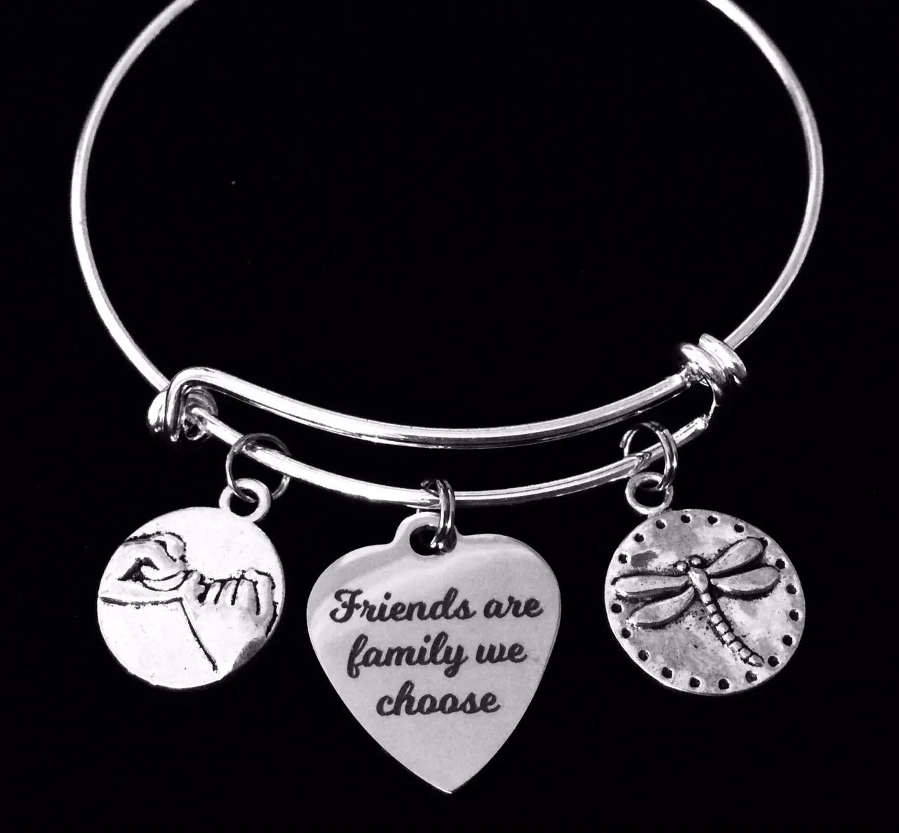 Friends are Family We Choose Silver Expandable Charm Bracelet Adjustable Bangle BFF Gift