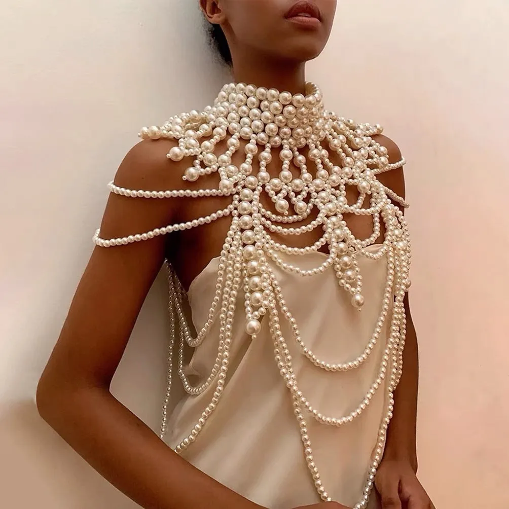 Pearl Shoulder Chain Vintage Wedding Dress