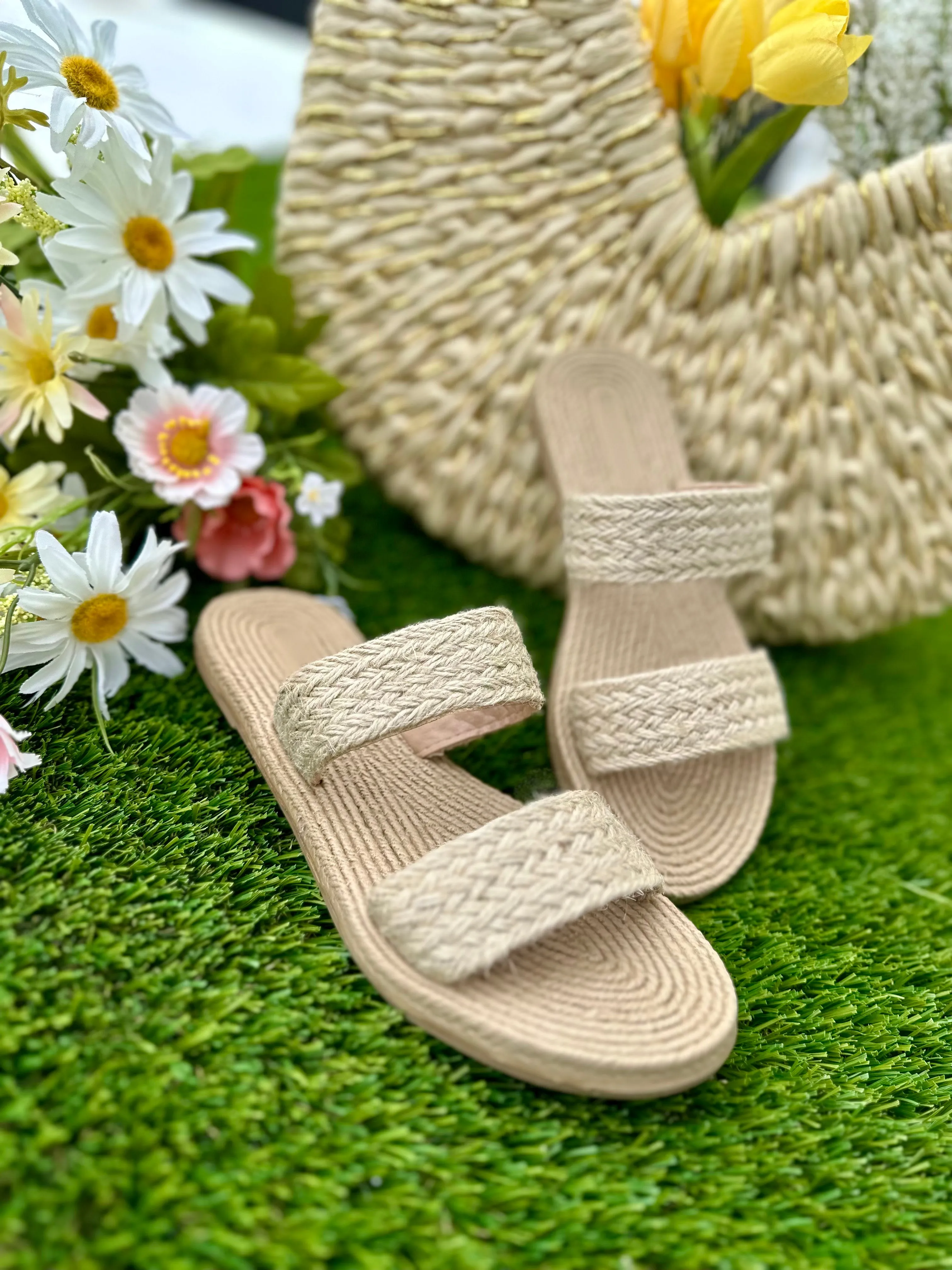 Raffia Double Strap Sandals