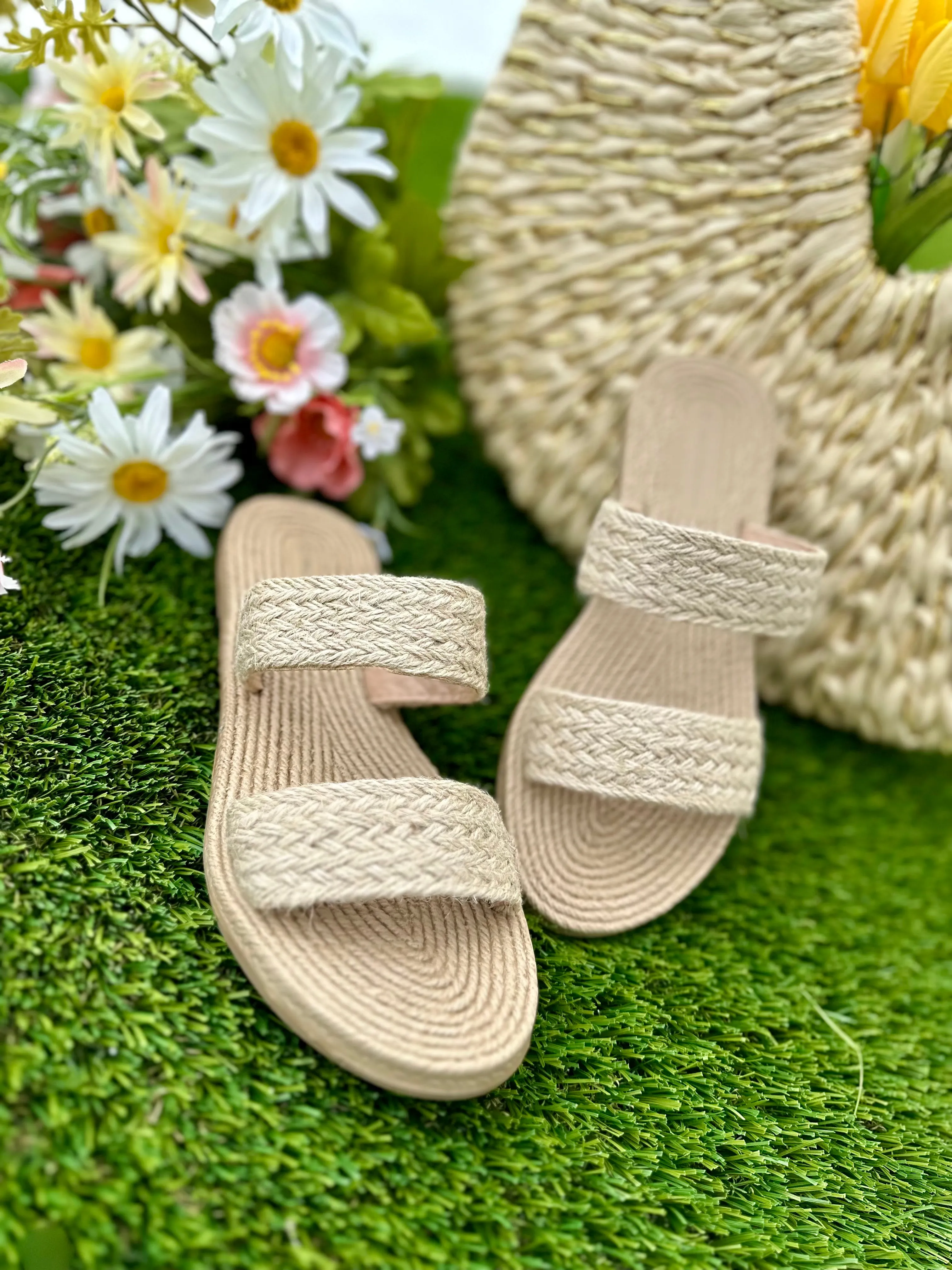Raffia Double Strap Sandals