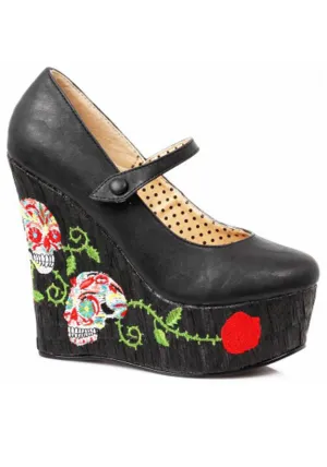 Skull Embroidered Mary Jane Platforms