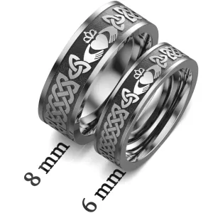 Titanium Claddagh Wedding Ring Set 1 - UCL1-8M6M-TITAN-FLAT