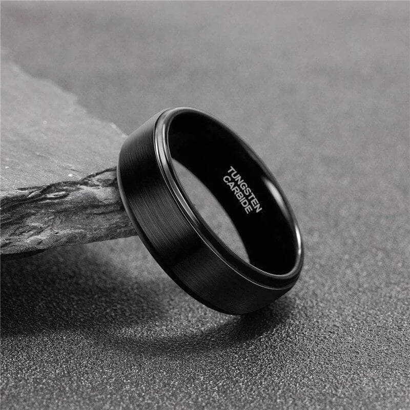 Vintage Black Brushed Tungsten Carbide Wedding Band
